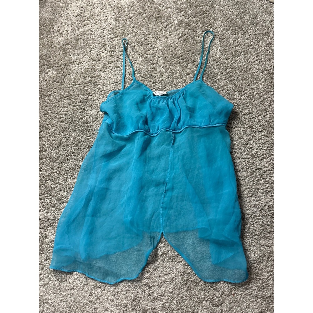 Cinema Etoile Blue Sheer Babydoll Top Spaghetti Strap Chiffon 654262